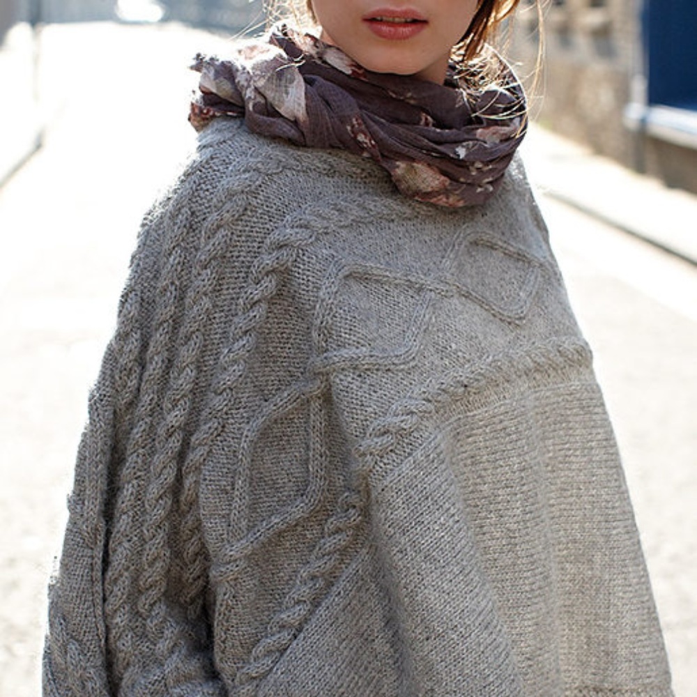 Knit cat cable knit poncho sweater